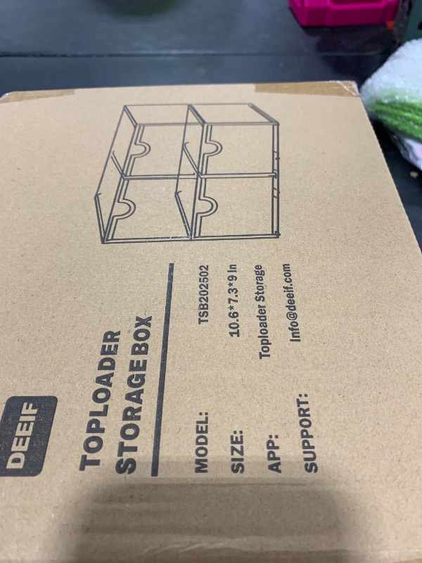 Photo 1 of DEEIF 4 Drawer Trading Card Storage Box for Toploader & Magnetics, Clear Card Organizer with Divider for TCG, MTG, Sports Cards, Holds 380+ Top Loaders