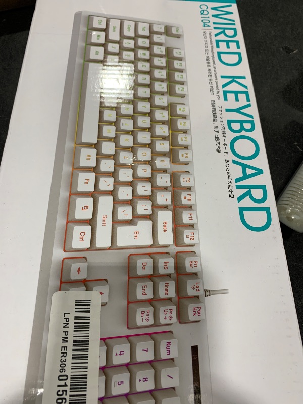 Photo 1 of HUO JI White Gaming Keyboard USB Wired with Rainbow LED Backlit, Floating Keys, Mechanical Feeling, Spill Resistant, Ergonomic for Xbox, PS Series, Desktop, Computer, PC