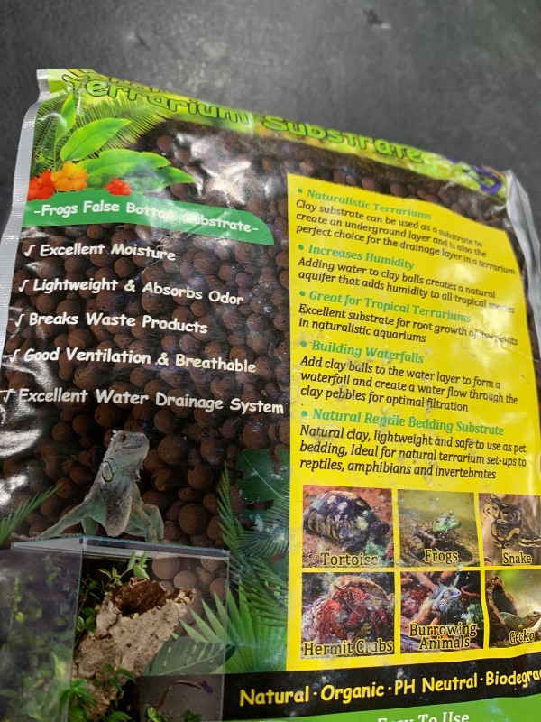 Photo 1 of Riare 2LBS Expanded Clay Balls Terrarium Substrate for Reptiles - 100% Organic Lightweight Clay Pebbles Substrate Frogs False Bottom Substrate, Bioactive Terrarium Substrate for Drainage and Moisture