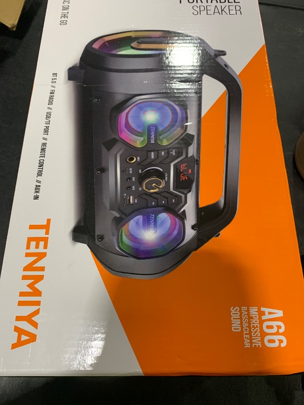 Photo 1 of Bluetooth Speaker, 30W Portable Bluetooth Boombox with Subwoofer, FM Radio, RGB Colorful Lights, EQ, Stereo Sound, Booming Bass, 10H Playtime Wireless Party Speaker for Home, Outdoor, Travel, Camping
