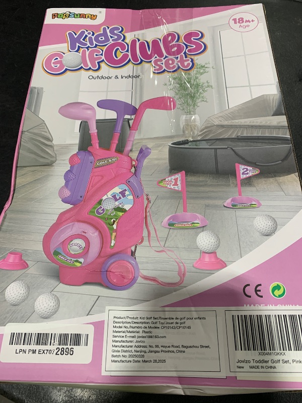 Photo 1 of Jovizo Toddler Golf Set for Girls Boys 2 3 4 Years Old, Upgraded Kids Golf Cart with 3 Clubs & 8 Balls, Outdoor Indoor Sports Toys Birthday Gift, Pink