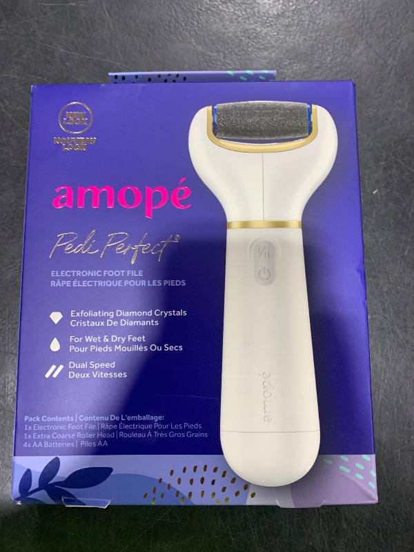 Photo 1 of Amopé Pedi Perfect Electric Callus Remover Foot File w/ Diamond Crystals, Pedicure Tool for Feet, Removes Hard & Dead Skin, Feet Scrubber & Buffer, Splashproof, w/ Extra Coarse Roller Head, 1 Count