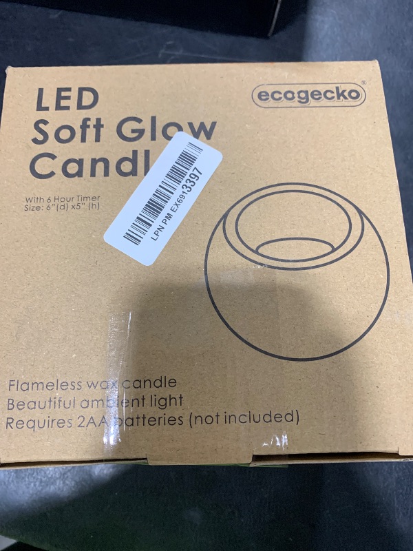 Photo 1 of EcoGecko 6 Inch Round Wax Sphere LED Flameless Candle with 5 Hour Timer, AA Batteries, Super Long Battery Life