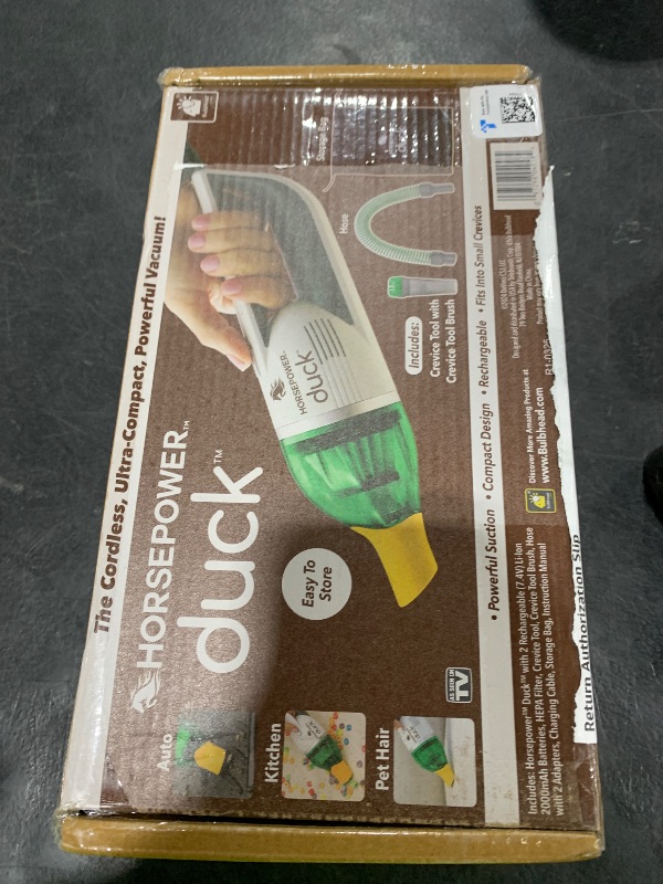 Photo 1 of Duck Compact Cordless Vacuum by Horsepower, Ultra-Powerful, Strong Suction, AS-SEEN-ON-TV, Easy To Store, Rechargeable. Home, Auto, Pet Hair, Fits In Tiny Crevices, Includes Hose, Crevice Tool & Brush