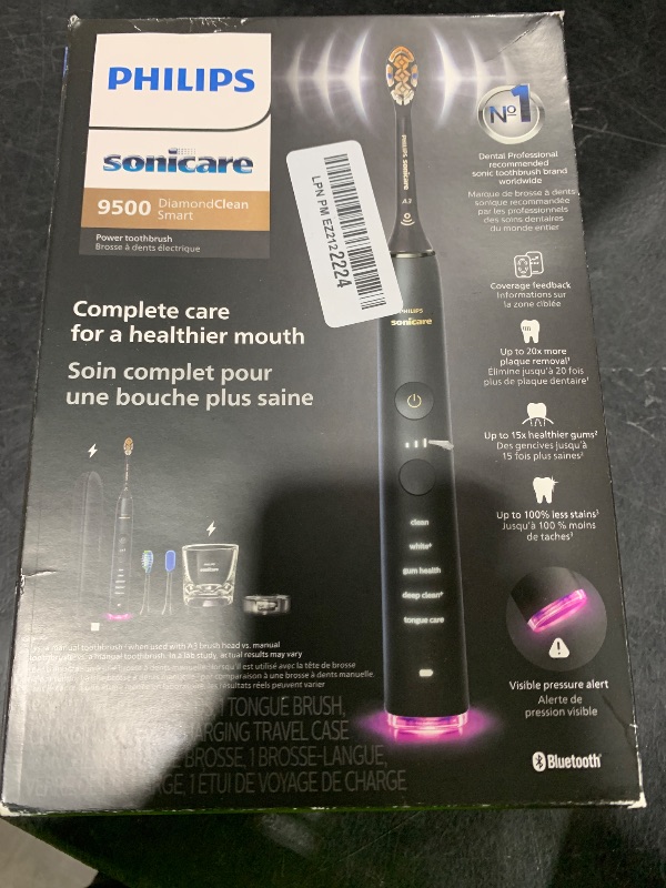 Photo 1 of Philips Sonicare DiamondClean Smart 9500 Electric Toothbrush, Sonic Toothbrush with App, Pressure Sensor, Brush Head Detection, 5 Brushing Modes and 3 Intensity Levels, Black, Model HX9923/11