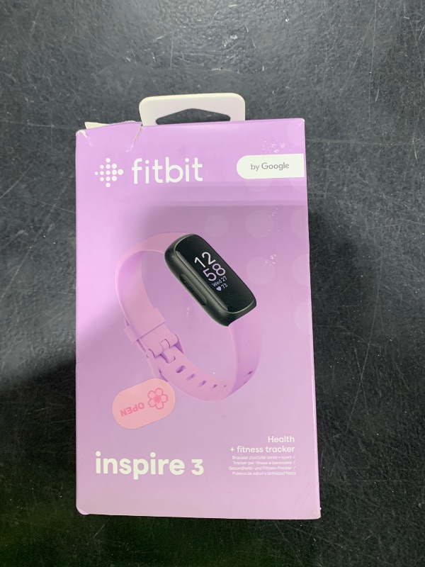 Photo 1 of Fitbit Inspire 3 Health &-Fitness-Tracker with Stress Management, Workout Intensity, Sleep Tracking, 24/7 Heart Rate and more, Lilac Bliss/Black, One Size (S & L Bands Included)