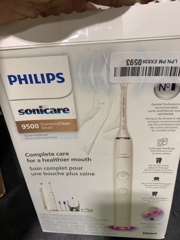 Photo 1 of Philips Sonicare DiamondClean Smart 9500 Electric Toothbrush, Sonic Toothbrush with App, Pressure Sensor, Brush Head Detection, 5 Brushing Modes and 3 Intensity Levels, White, Model HX9923/01