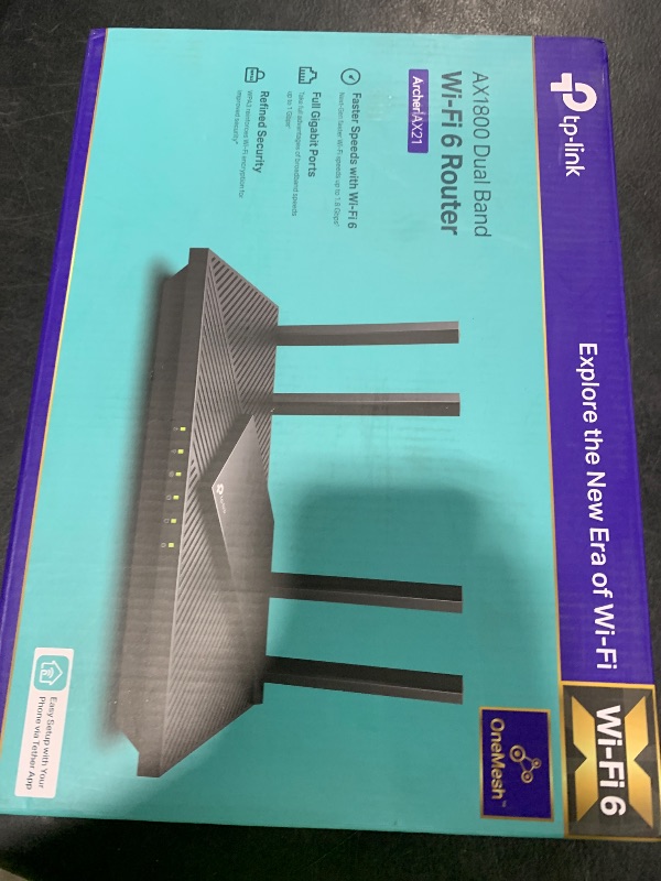 Photo 1 of TP-Link AX1800 WiFi 6 Router V4 (Archer AX21) – Dual Band Wireless Internet, Gigabit, Easy Mesh, Works with Alexa - A Certified for Humans Device, Free Expert Support