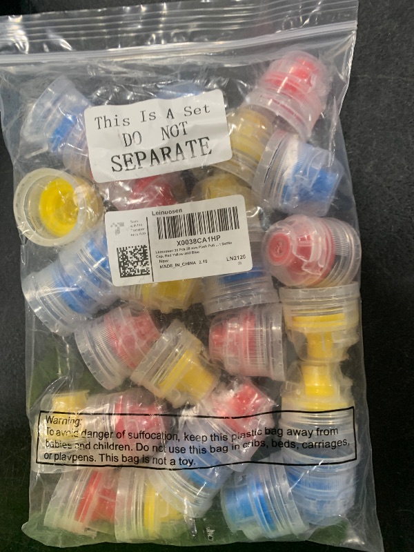 Photo 1 of Leinuosen 30 Pcs 28 mm Push Pull Replacement Caps Reusable Colorful Plastic Soda Twisted Water Bottle Lid Top Suitable for 28 mm Sport Bottle Cap, Red Yellow and Blue