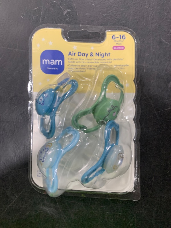 Photo 1 of MAM Air Night & Day Baby Pacifier, for Sensitive Skin, Glows in The Dark, 6-16 Months, Baby Boy, 4 Count