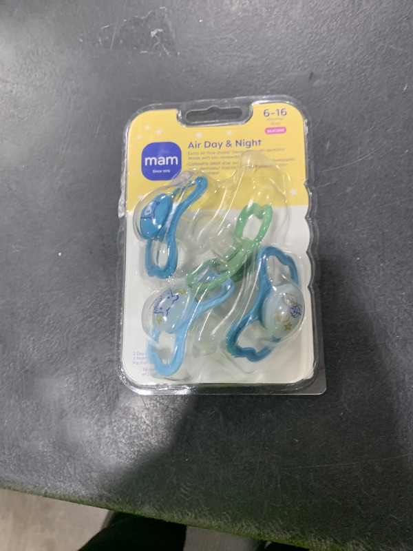 Photo 1 of MAM Air Night & Day Baby Pacifier, for Sensitive Skin, Glows in The Dark, 6-16 Months, Baby Boy, 4 Count