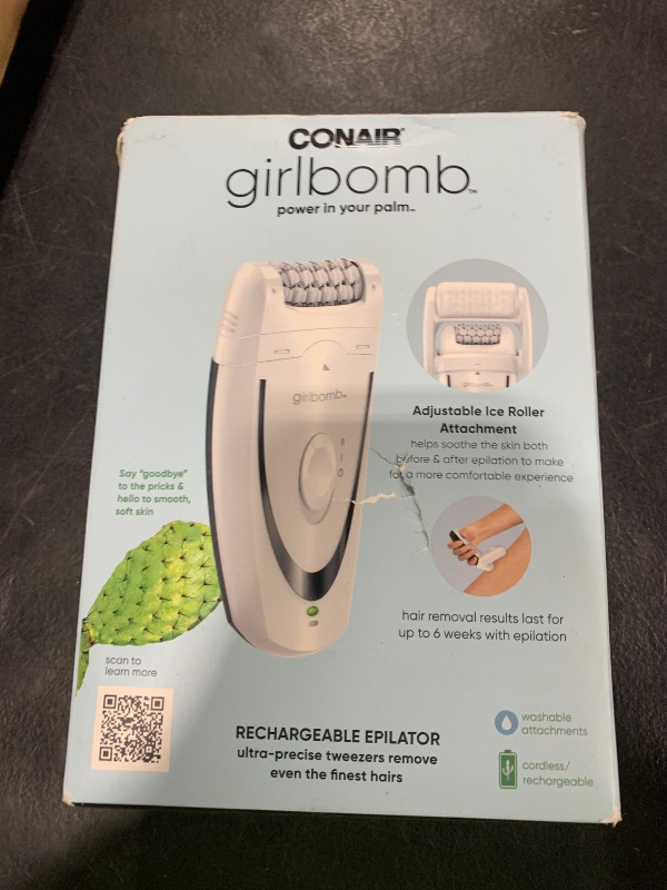 Photo 1 of Conair GIRLBOMB Epilator with Ice Roller for Smooth and Soft Skin, Hair Removal Device, Epilator for Women, Women’s Shaver & Trimmer, 3-Piece Kit with Ice Roller Attachment, Cordless/Rechargeable