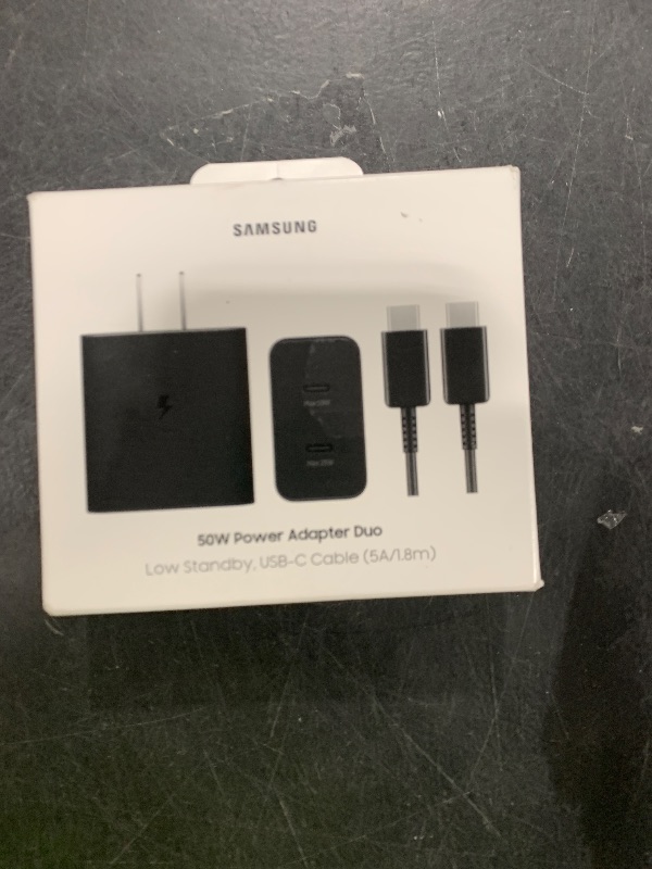 Photo 1 of SAMSUNG 50W Duo Power Adapter Wall Charger, 2 Ports, Cable Included, Super Fast Charging 2.0 for Galaxy Phones, Tablets, USB Type C Devices, Low Standby Power Consumption, EP-T5020XBEGUS, Black