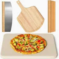 Photo 1 of 4 PCS Rectangle Pizza Stone Set 15" Grill Pizza Stone For Oven And Grill Heavy Duty Baking Stone For Bread Oven With Pizza Cutte (Rectangle-15IN)