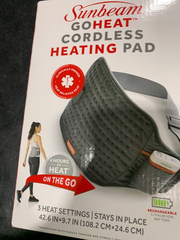 Photo 1 of Sunbeam Cordless Rechargeable Heating Pad, Portable 9.5" x 12", Machine-Washable, Pain Relief for Back, Shoulder, Neck, and Period Cramp Pain Relief, Gifts For Mom & Wife, FSA/HSA Eligible, Slate Grey