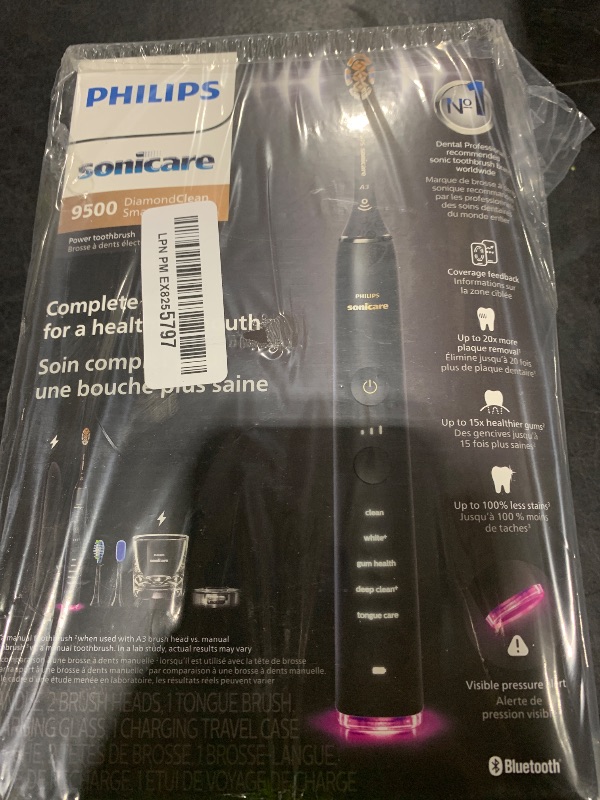 Photo 1 of Philips Sonicare DiamondClean Smart 9500 Electric Toothbrush, Sonic Toothbrush with App, Pressure Sensor, Brush Head Detection, 5 Brushing Modes and 3 Intensity Levels, Black, Model HX9923/11
