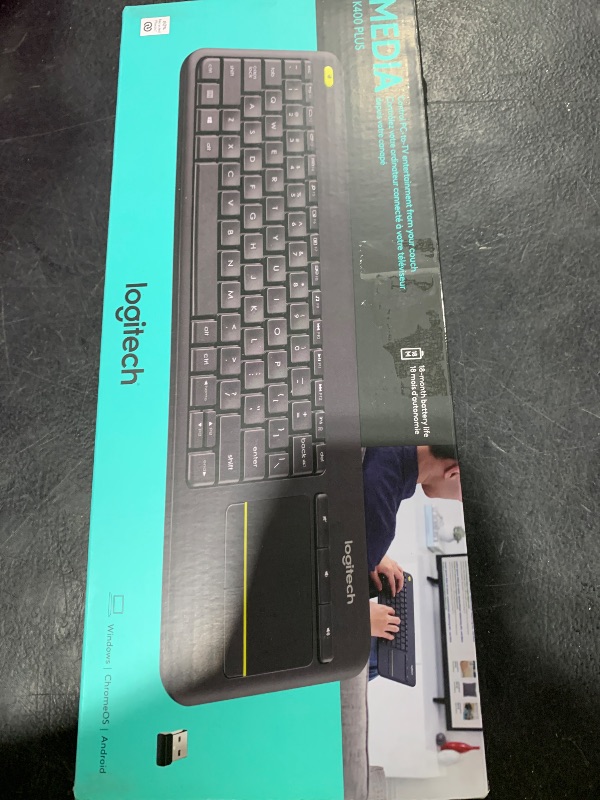 Photo 1 of Logitech K400 Plus Wireless Touch TV Keyboard With Easy Media Control and Built-in Touchpad, HTPC Keyboard for PC-connected TV, Windows, Android, ChromeOS, Laptop, Tablet - Black