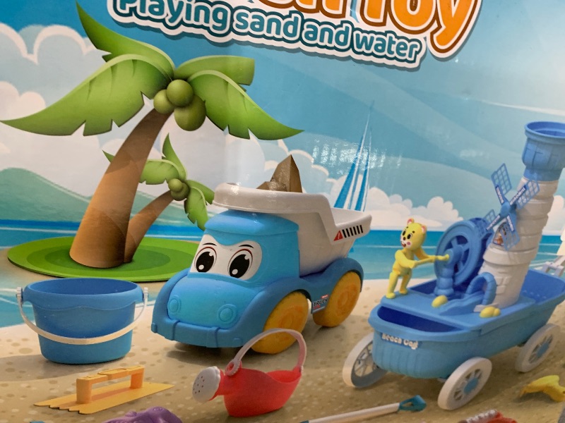 Photo 1 of Dollox Kids Beach Wagon with Sand Toys - 12 Pieces, Water Wheel, Bucket, Watering Can, Marine Animal Sand Molds - Kids Beach Bucket Toy Outdoor Fun Play Set Beach Sand Toys for Toddlers & Kids
