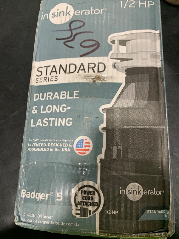 Photo 1 of InSinkErator Badger 5 Garbage Disposal with Power Cord, Standard Series 1/2 HP Continuous Feed Food Waste Disposer, Badger 5 W/C, No Size, Black/Gray