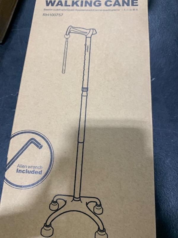 Photo 1 of REHAND Quad Cane, Foldable Walking Cane for Men & Women with 4-Pronged Base for Extra Balance & Stability-Adjustable, Lightweight, Collapsible, Walking Stick for Right or Left Handed Seniors & Adults
