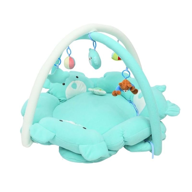 Photo 1 of Baby Play Gym Mat - Ultra Soft 100% Cotton Thick Playmat with 6 Toys, Convertible to Ball Pit, Machine Washable & Adjustable for Newborn to Toddler (Blue Bear)