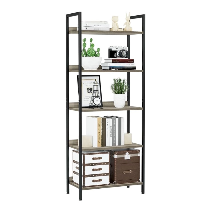 Photo 1 of NUMENN Bookshelf, 5 Tier Bookshelves, Home Office Bookcase Shelf Storage Organizer, Free Standing Storage Shelving Unit for Bedroom, Living Room and Home Office, Grey
