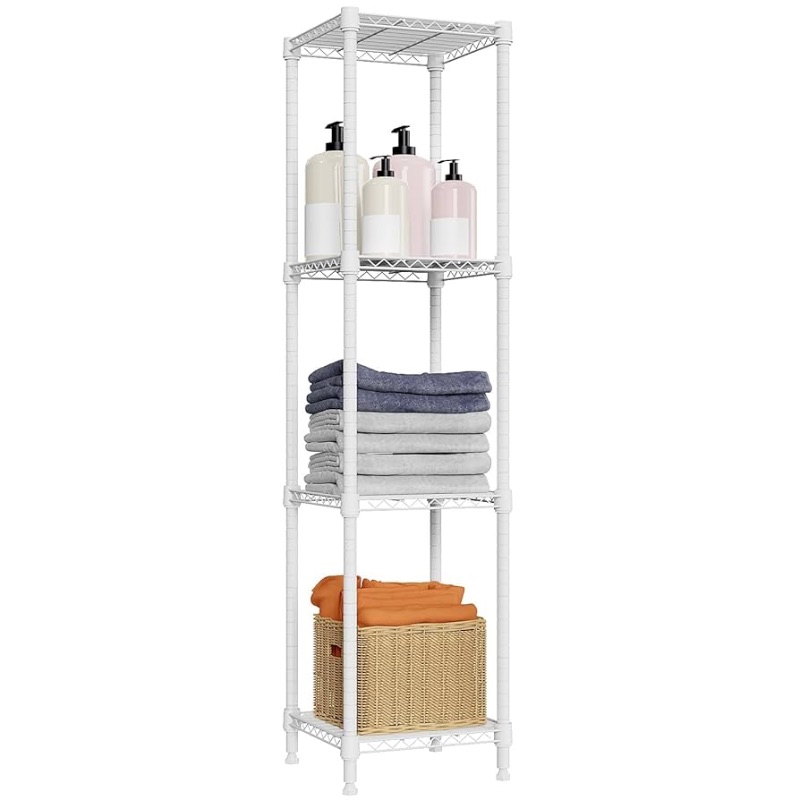 Photo 1 of 480 lbs Storage Shelves 4 Tier Shelving Units for Storage, Wire Shelving Unit for Closet, Adjustable Shelves for Bathroom Steel Organizer Wire Rack, White 11.8" D x 11.8" W x 47.3" H