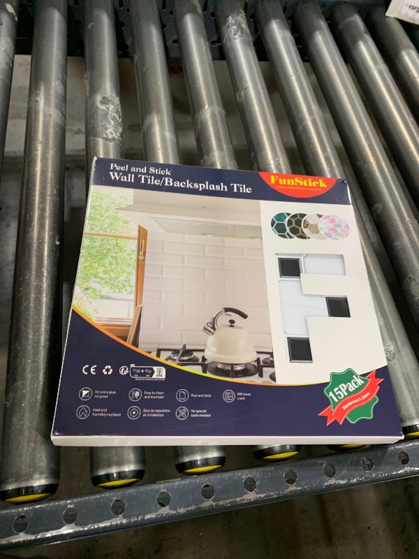 Photo 1 of FunStick 15 Pcs White Peel and Stick Backsplash for Kitchen Waterproof 12"x12" Black Square Hexagon Stick on Back Splash Tiles for Kitchen Backsplash Tile Peel and Stick Wall Tiles for Bathroom Shower
