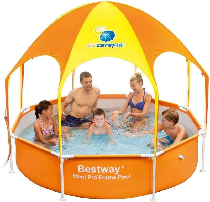 Photo 1 of H2OGO! Splash-in-Shade Kiddie Baby Play Pool with Built-In Sun Canopy for UV Protection (Orange)