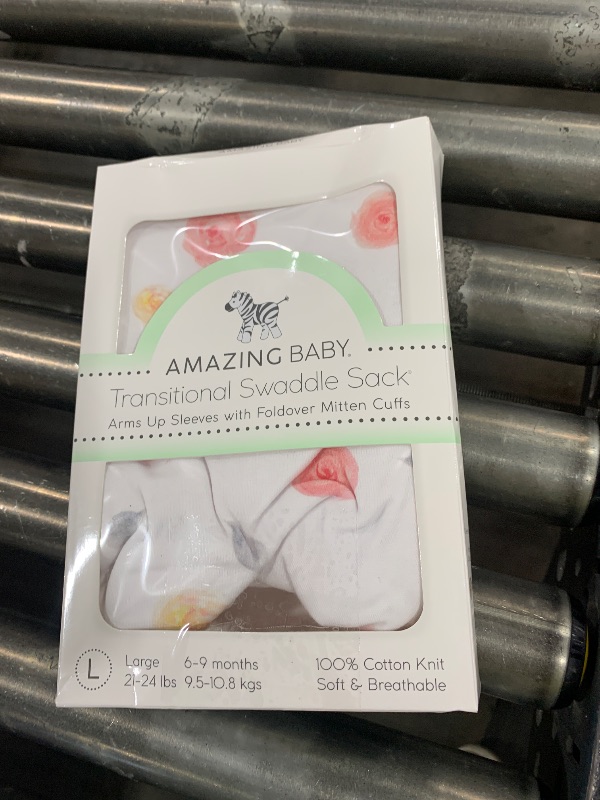 Photo 1 of Amazing Baby Transitional Swaddle Sack, Arms Up Half-Length Sleeves & Mitten Cuffs, Swaddle for Newborn Transition to Baby Sleep Sack Wearable Blanket, Lrg, 6-9 mo, 21-24 lb, Little Watercolor Roses