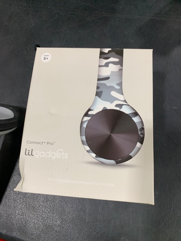 Photo 1 of LilGadgets Connect+ Pro Wired Kids Headphones for School w/Microphone, Volume Limiting Noise Reducing Over-Ear Headset w/Cord, SharePort Technology & SoftTouch Padding, Snow Camo Headphones for Kids