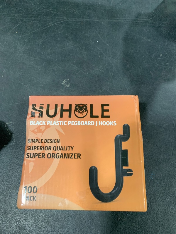 Photo 1 of HUHOLE Pegboard Plastic Hooks, Designed for 1/4" Metal Pegboard Panel, Black, 100PC