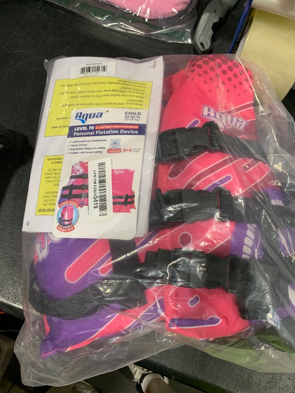 Photo 1 of Oceans7 US Coast Guard-Approved Kids Life Jacket 30-50 lbs -Type III PFD Flexible-Fit Open-Sided Design Personal Flotation Device – Pink/Berry