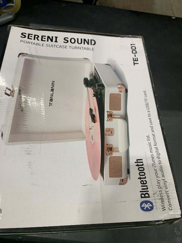 Photo 1 of TANLANIN Bluetooth Record Player Vintage Turntable, USB Recording, LED Display, 3-Speed, Auto Stop, AUX RCA Output, Built-in Speakers, Gift for Beginners & Music Lovers – Pink Floral