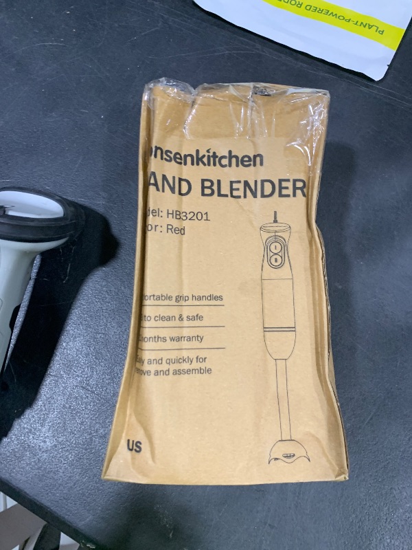 Photo 1 of Bonsenkitchen Hand Blender, Immersion Blender with 2 Mixing Speed, Portable Electric Handheld Stick Mixer with Stainless Steel Blades for Soup, Smoothie, Puree, Baby Food, Red
