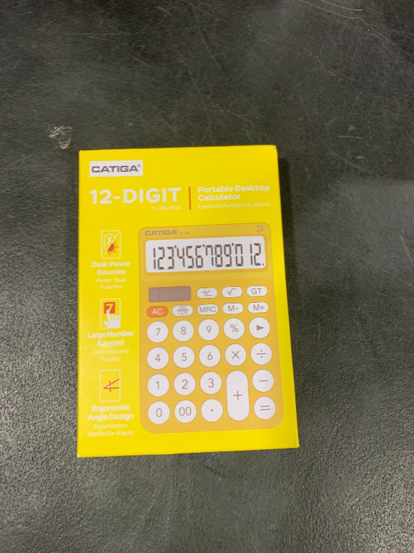 Photo 1 of CATIGA 12 Digit Desktop Calculator Basic Desk Calculator with Large LCD Display, Big Buttons, 4 Function, Solar and Battery Dual Power, for Office, School, Home, SD-1292 Yellow