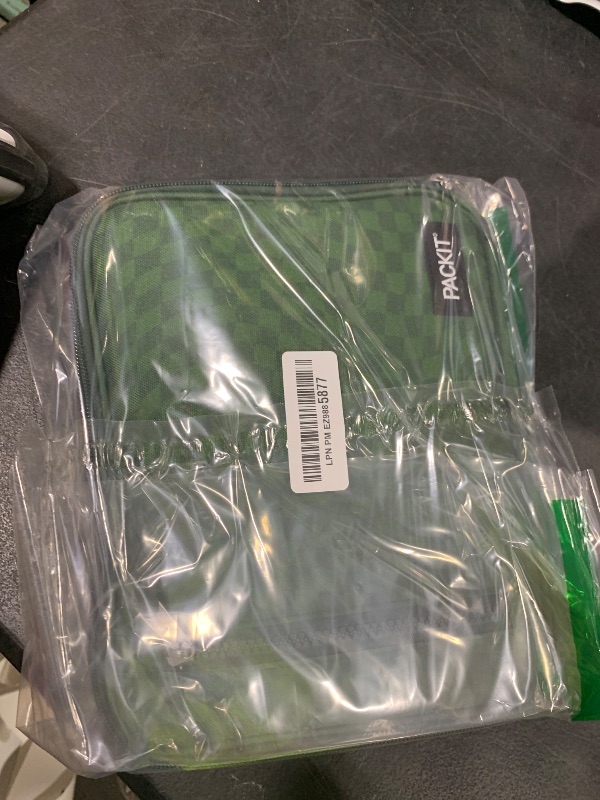 Photo 1 of PackIt Freezable Classic Lunch Box, Checker Wave Olive, Built with ECOFREEZE Technology, Collapsible, Reusable, Zip Closure With Zip Front Pocket and Buckle Handle, Designed for Fresh Lunch On the Go