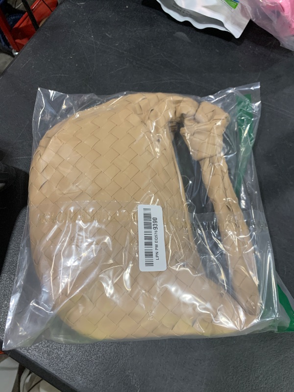 Photo 1 of Woven Purse - Woven bags for women - Small Hobo Bags - Fashion Knotted Top Handle Handbags Clutch - Soft Vegan Leather Beige