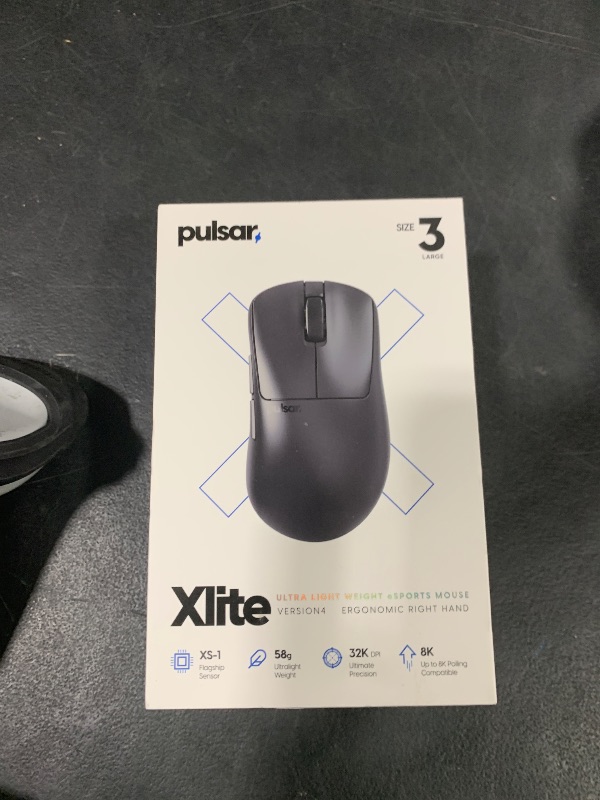 Photo 1 of Pulsar Gaming Gears Xlite v4 Wireless Gaming Mouse, Ultra Lightweight 2.04 oz (58g), Ergonomic, Optical Switch, 32000 DPI, 750 IPS, XS-1 Sensor, 8k Compatible (Large, Black)