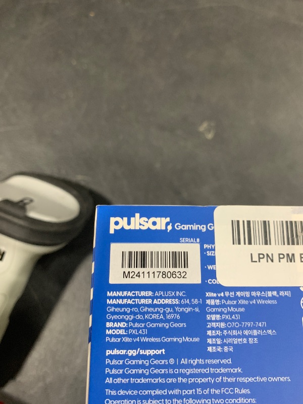 Photo 1 of Pulsar Gaming Gears Xlite v4 Wireless Gaming Mouse, Ultra Lightweight 2.04 oz (58g), Ergonomic, Optical Switch, 32000 DPI, 750 IPS, XS-1 Sensor, 8k Compatible (Large, Black)