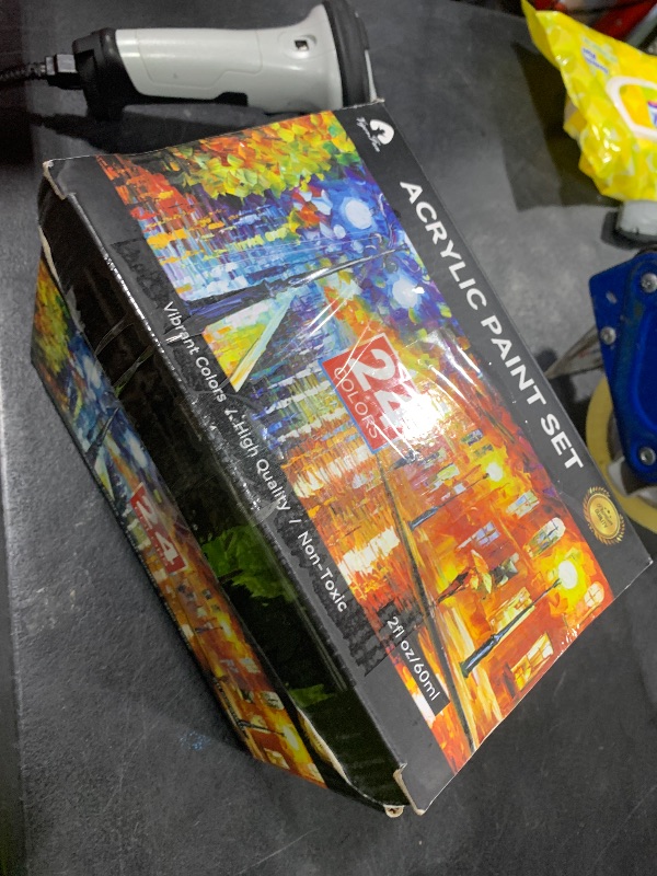 Photo 1 of 40 Pcs Acrylic Paint Set with 12 Brushes, 2 Knives & Palette, 24 Colors (2oz/60ml) - for Adults, Kids, Artists & Beginners - Canvas Ceramic Rock Wood Egg Painting Kit