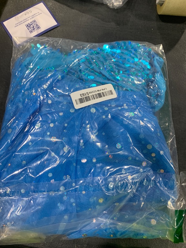 Photo 1 of Esvaiy Girls Princess Elsa Dress Costume - Luxury Sequin Halloween Birthday Party Dress Up Kids 3t 4t 5t 6t 7t 8t (5-6 Years, Blue)