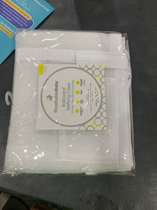 Photo 1 of BreathableBaby Breathable Mesh RailGuard Teething Cover — White — 51” Long Panel (1) — Fits Most Full-Size and Does Not Fit Mini Cribs — Use with Coordinating Short Panels for Extra Coverage