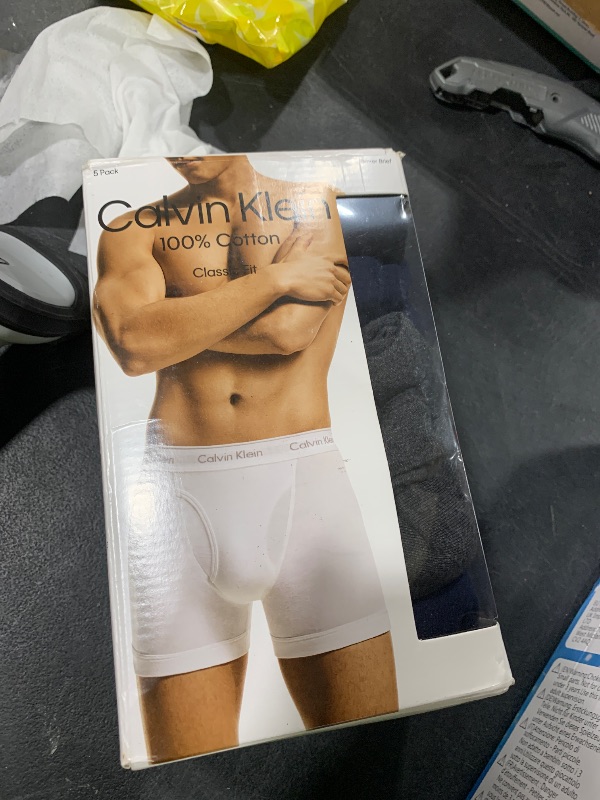 Photo 1 of Calvin Klein Men's Cotton Classics 5-pack Boxer Brief, 2 Blue Shadow Body W/Blue Shadow Waistband, 2 Charcoal Heather Body W/Charcoal Heather Waistband, 1 Black Body W/Black Waistband, X-Large
