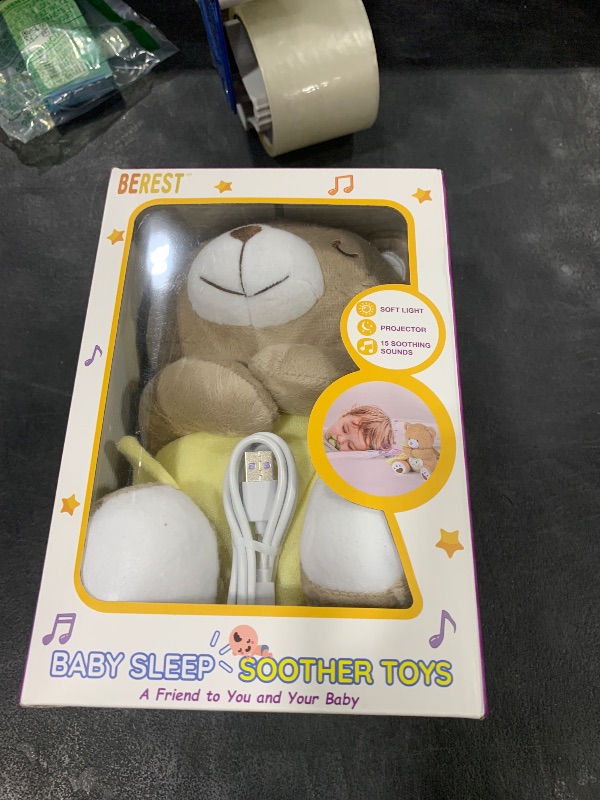Photo 1 of BEREST Rechargeable Baby Sleep Soother Bear, Nursery Decor Night Light Projector, Mom's Heartbeat Cry Sensor Lullabies White Noise Sound Machine, Toddler Crib Sleeping Aid Toys for Shower Gifts