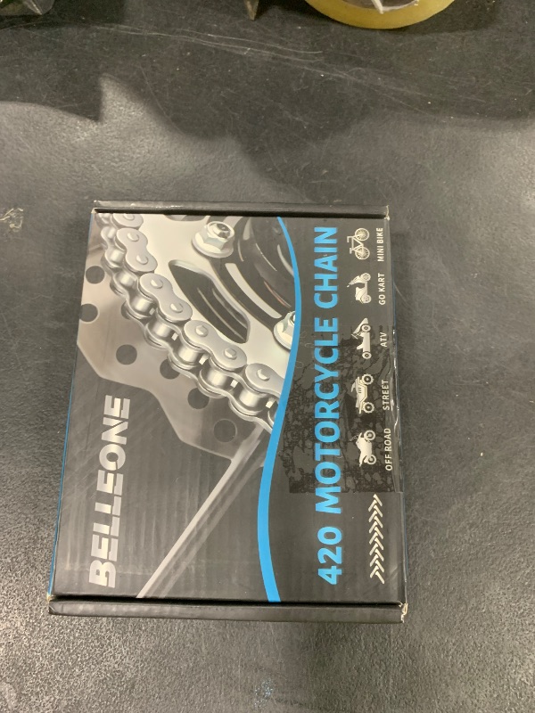 Photo 1 of Belleone Motorcycle Chain - 420 Standard Roller Chain 132 Link + Chain Breaker Fits for 50 70 90 110cc 125cc Pit Dirt Bike ATV Quad Go Kart Scooter Mini Bike Parts with 10 Free Master Links
