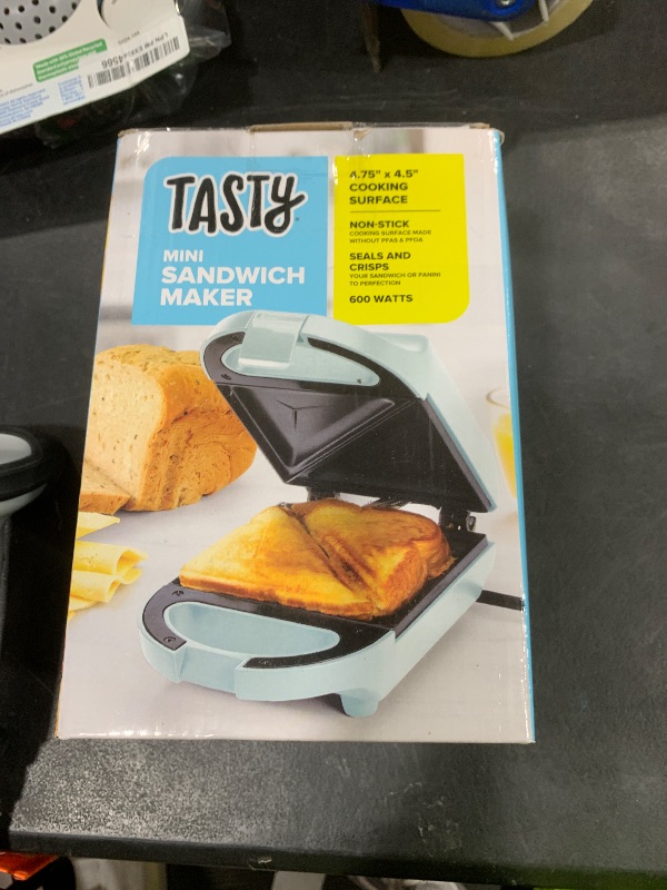 Photo 1 of Tasty Mini Sandwich Maker, Makes Sandwiches, Paninis, Grilled Cheese, Desserts, Quick Results, Easy Cleanup, 600W, Aqua