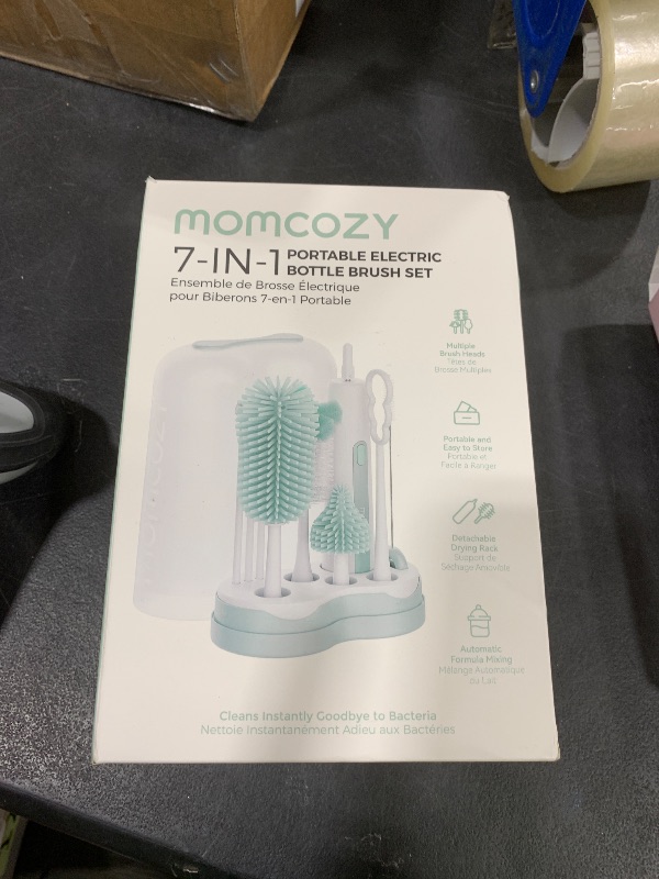 Photo 1 of Momcozy 7 in 1 Electric Bottle Brush Kit, Portable Cleaning Set with Formula Mixer, Silicone Brush, Nipple Brush, Straw Brush, Soap Dispenser, Drying Rack - Long Battery Life for Home & Travel
