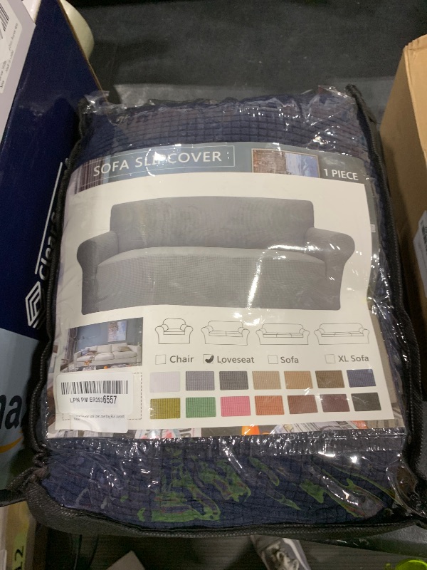 Photo 1 of ZNSAYOTX Super Stretch Couch Cover Love Seat Sofa Covers for Living Room Dogs Pet Friendly Furniture Protector Spandex Loveseat Slipcovers with Anti Slip Foam Sticks (Navy Blue, Loveseat)