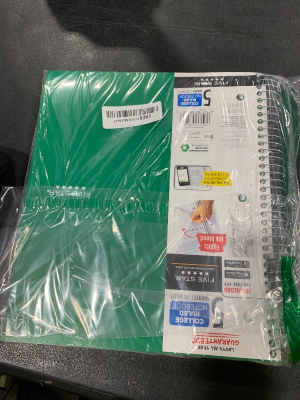 Photo 1 of Five Star Spiral Notebook + Study App, 5 Subject, College Ruled Paper, 8-1/2" x 11", 200 Sheets, Fights Ink Bleed, Water Resistant Cover, Forest Green (72079)